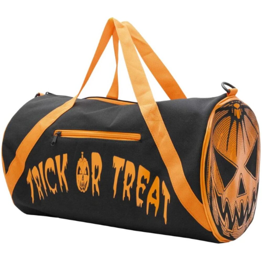 Trick or Treat Pumpkin Jackolantern Barrel Bag For Gym or Travel Optional Strap - Picture 3 of 5